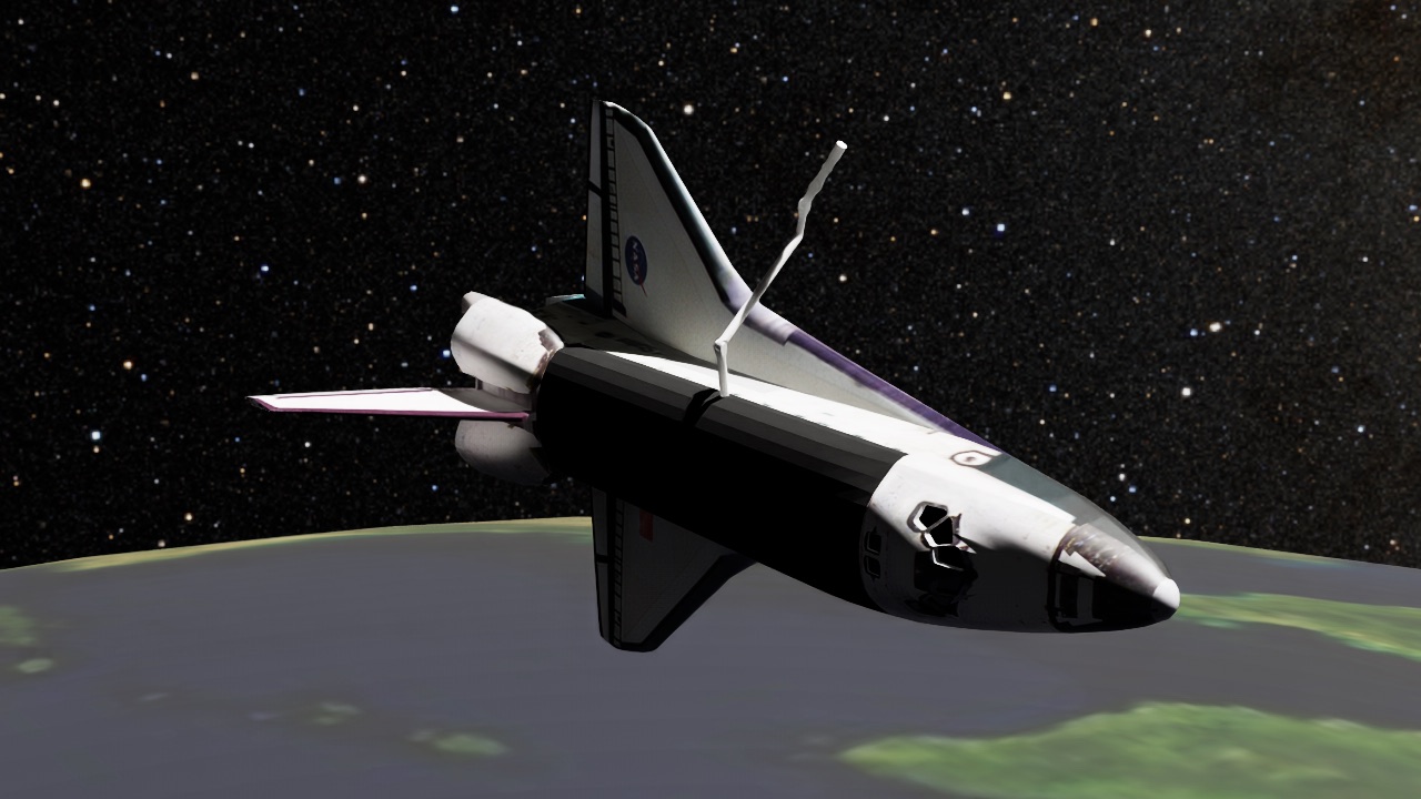 Render of the Canadarm on the Space Shuttle in orbit